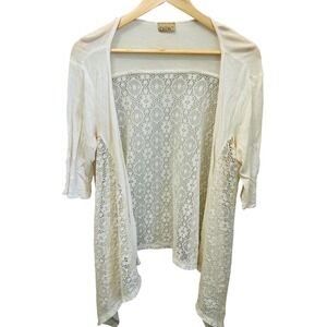 Ever Blue Crochet Lace Kimono Cardigan Ivory Lightweight Open Front Women's